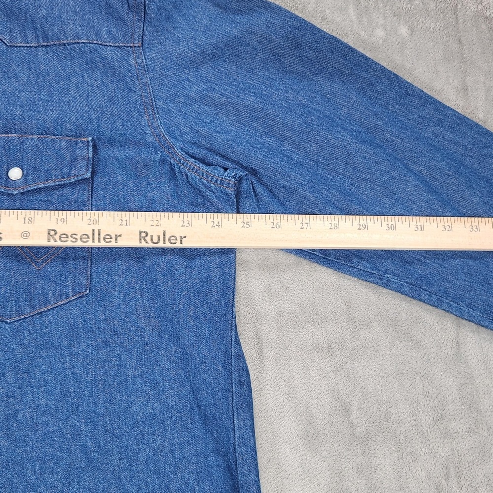 Wrangler Shirt Mens XL Blue Denim Western Pearl Snap Long Sleeve Cowboy Workwear - Picture 10 of 13